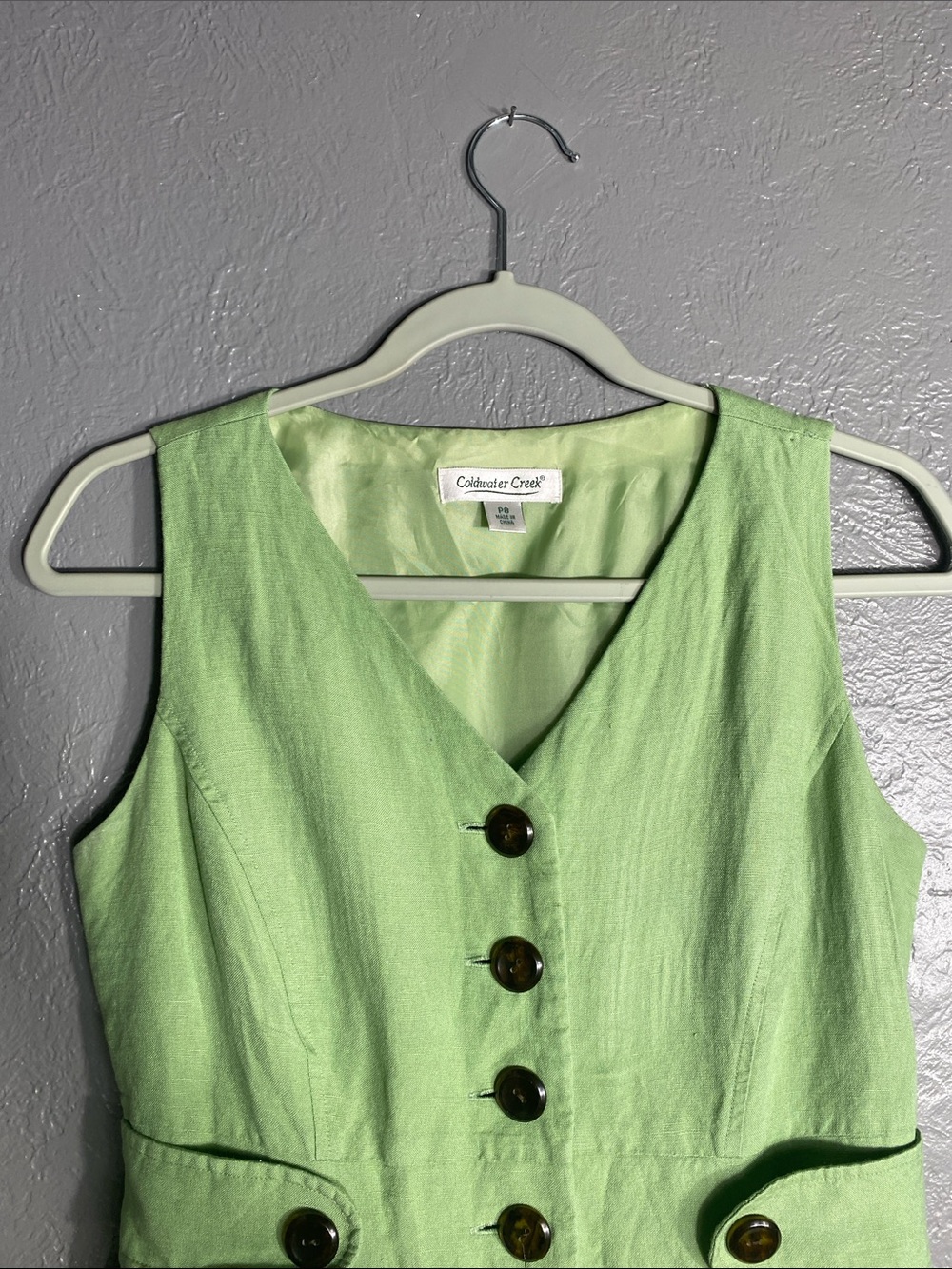 Coldwater Creek Linen Blend Dress P8 Pistachio Green Button Front Fit Flare Midi - Picture 7 of 11